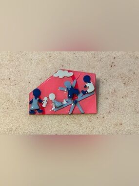 Pink and Blue Enamel Seesaw Family Brooch